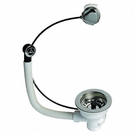 Bonde d'évier 1 cuve Ø90 avec trop plein commande à câble Wirquin