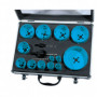 Coffret de 13 trépans bi-métal avec mandrin et foret pour acier, bois, placo Leman